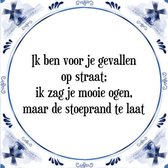 Tegeltje met Spreuk (Tegeltjeswijsheid): Ik ben voor je gevallen op straat; ik zag je mooie ogen, maar de stoeprand te laat + Kado verpakking & Plakhanger