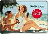 Coca-Cola - Beach Couple Metalen Postcard 10 x 14 cm.