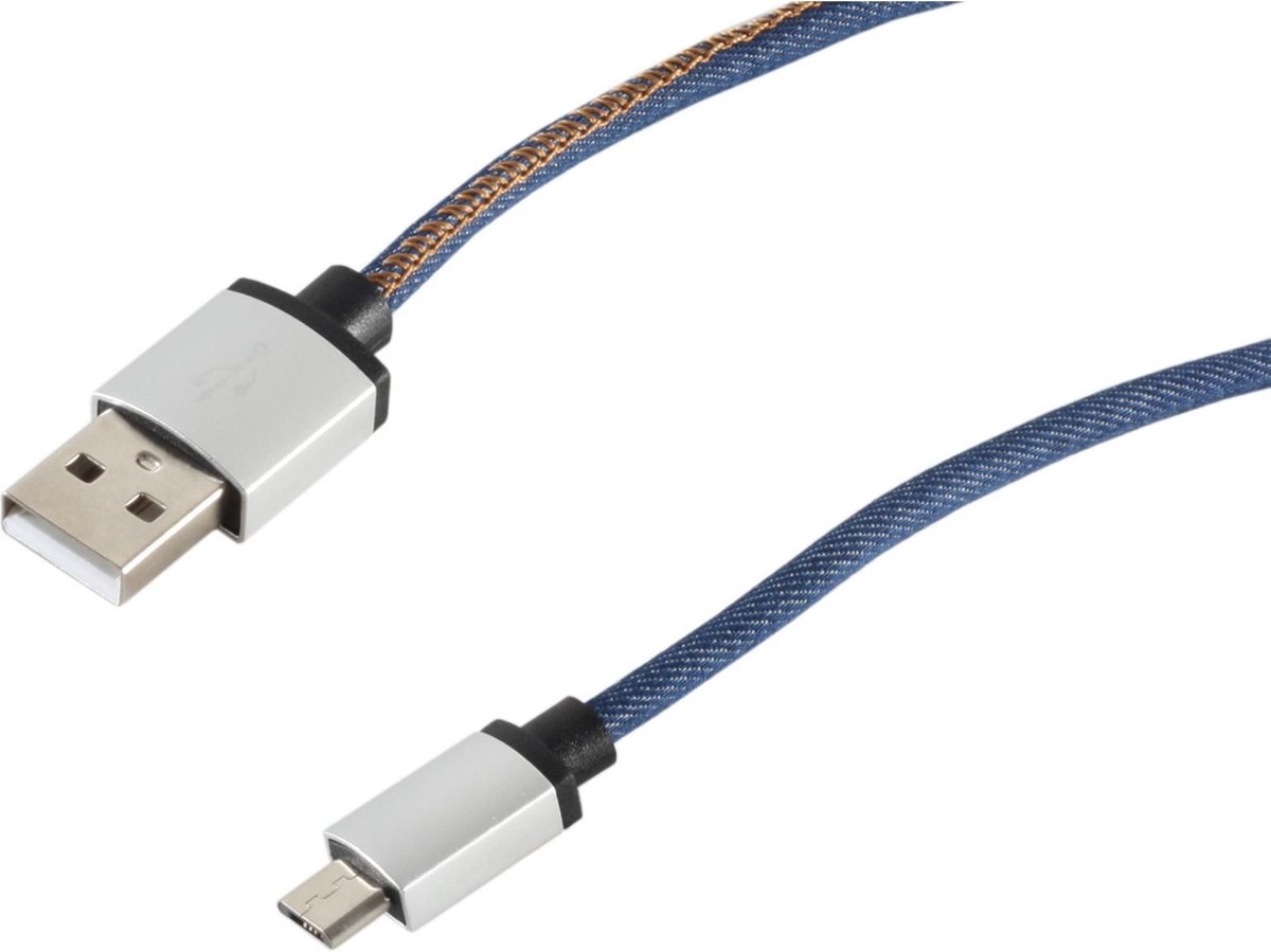 USB Micro B naar USB-A kabel - USB2.0 - tot 2A / blauw jeans - 2 meter