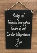 Zinken tekstbord buikje vol - antraciet - 20x30 cm. - baby - kinderen