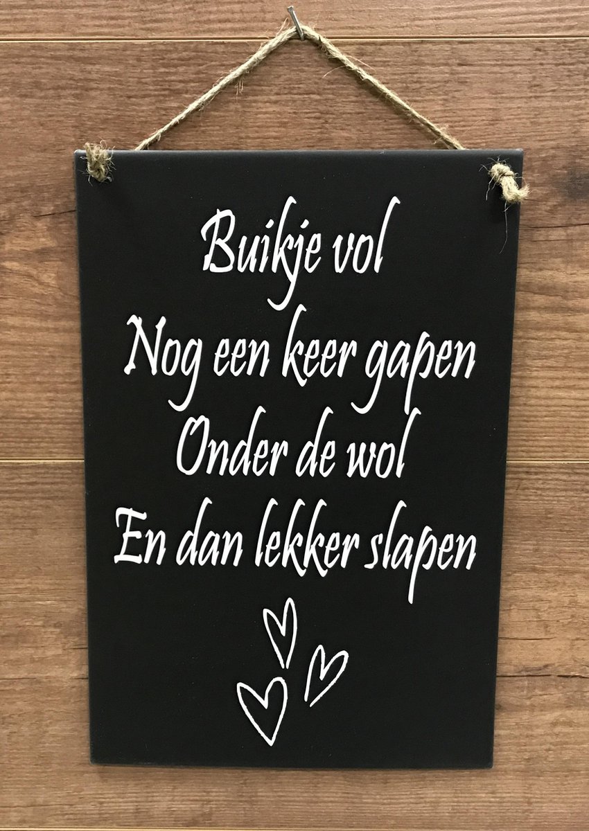 Zinken tekstbord buikje vol antraciet 20x30 cm.