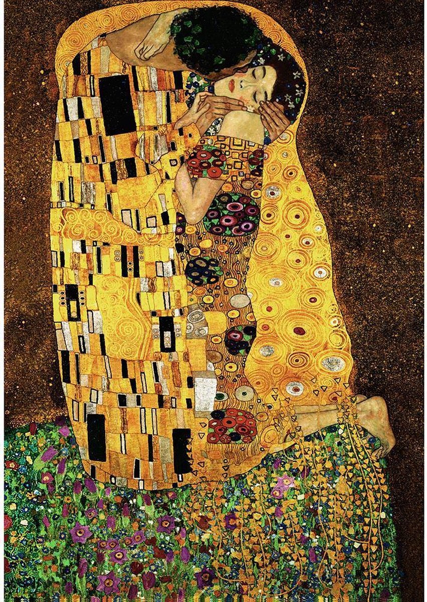 Signare Wandkleed - Gobelin - The Kiss - Gustav Klimt - 90x140 cm Zwart