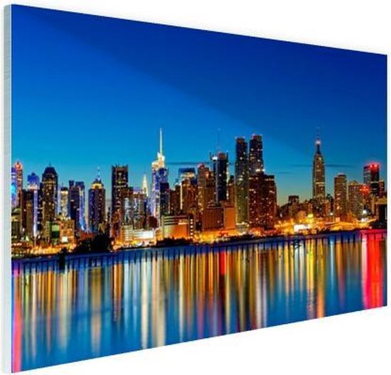 New York Skyline nacht Glas 180x120 cm - Foto print op Glas (Plexiglas  wanddecoratie)... | bol.com