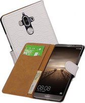 Croco Bookstyle Wallet Case Hoesjes Geschikt voor Huawei Mate 9 Wit
