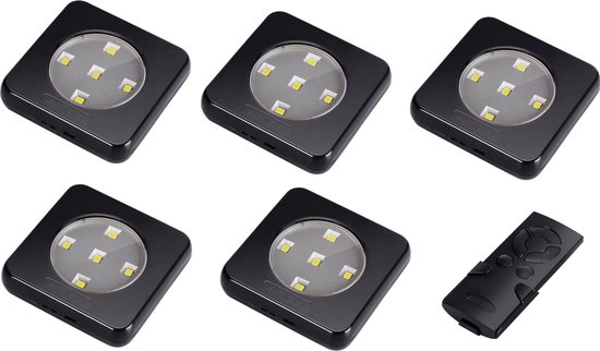 Bemiddelaar Melbourne Vaak gesproken The Black Series 5 + 1 set - USB oplaadbare draadloze LED spots met  afstandbediening... | bol.com