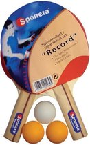 Sponeta Tafeltennis Set Record 5-delig-Inclusief 2 tafeltennisbat en 3 tafeltennisballen-Materiaal hout en rubber-Inclusief rubber met spons laag- Goede demping-Aanvallend spel voo