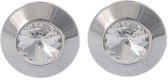 Oorbel steker metaal 10mm, bewerkt met swarovski steen 6mm lengte en blinkend metaal