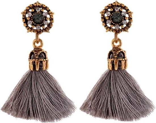 Fako Bijoux® - Boucles d'oreilles - Pompons Kristallo - Grijs