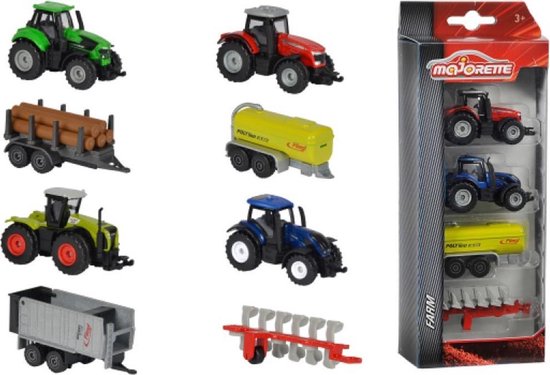 Ensemble tracteur Majorette avec 2 tracteurs et 2 remorques 7 cm Assorti bol