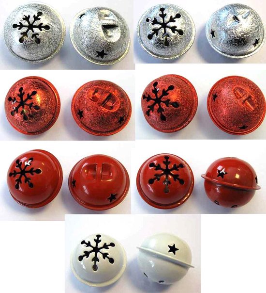 Kerst Bellen - 16 Stuks - Wit, Rood, Zilver,  Satijn Rood en Zilver - 35 en 40mm