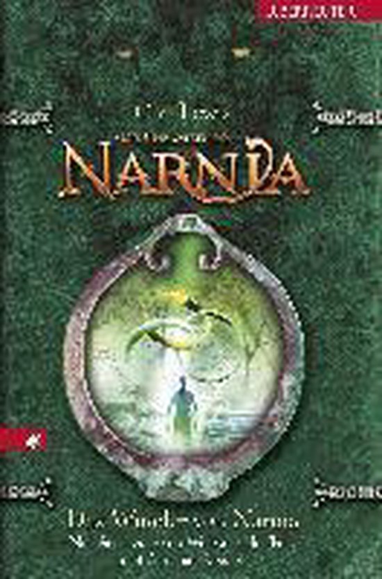 Boek "Das Wunder von Narnia" met een groene kaft en een medaillon met een scène uit Narnia.