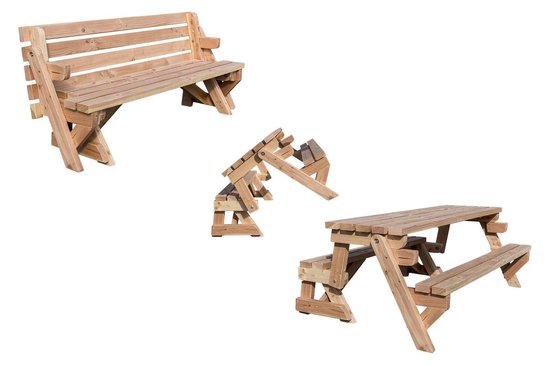 Ver weg fluit Lucky Bank en picknicktafel 2 in 1 model S Douglas hout - Inklapbare picknicktafel  -... | bol.com