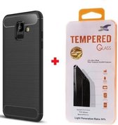 Silicone TPU gel zwart hoesje Telefoonhoesje geschikt voor Samsung Galaxy A6 (2018) met glas screenprotector