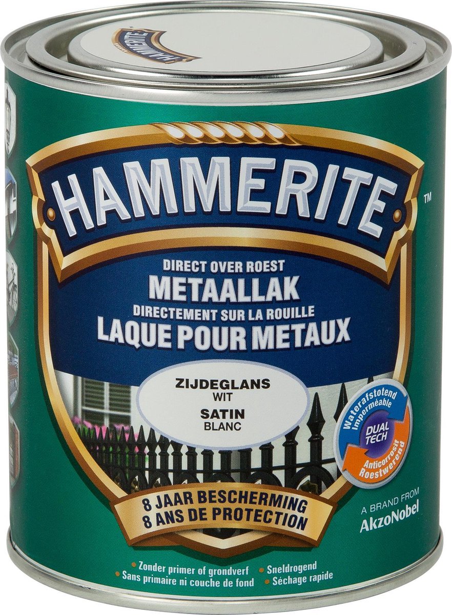 Hammerite Metaallak Zijdeglans - Wit - 0,75 l - 10 m²/l - Afwerkingslaag