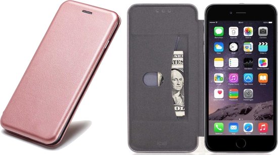 Apple iPhone 6 Plus / 6s Plus - Lederen Wallet Hoesje Roze / Roségoud met  Siliconen... | bol.com