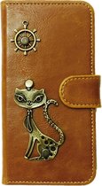 MP Case® PU Leder Mystiek design Bruin Hoesje voor Samsung Galaxy S6 Kat Figuur book case wallet case