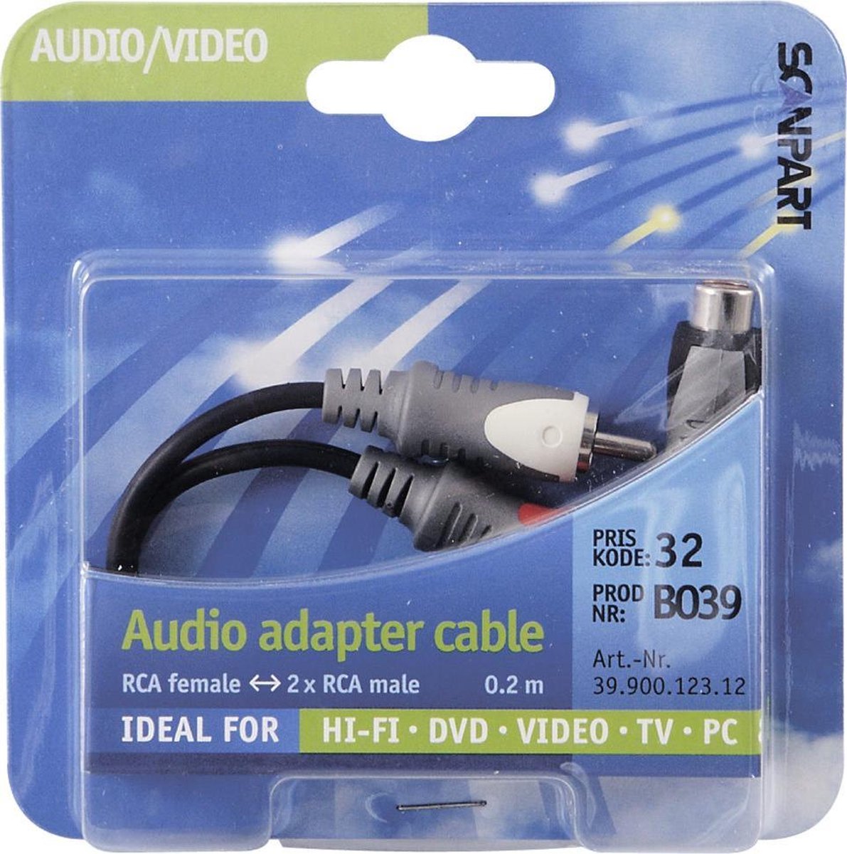 adapterkabel tulp(F)-2tulp(M) 0,2m