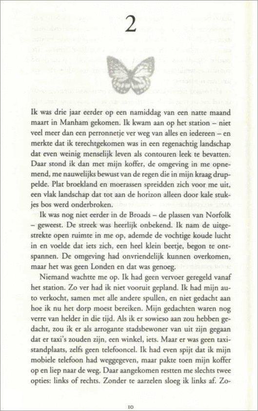 Pagina uit een boek met Nederlandse tekst en een afbeelding van een vlinder.