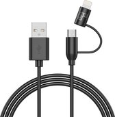 BeHello Oplaadkabel 2-in-1 Apple iPhone Lightning en Micro-USB naar USB-A (1m) Zwart