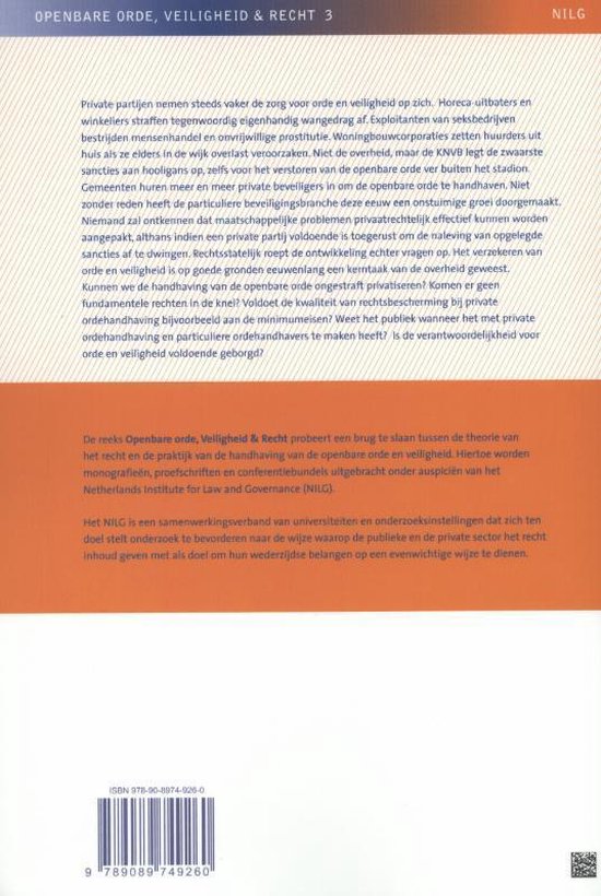 Boekcover met tekst over openbare orde, veiligheid en recht. ISBN nummer zichtbaar.