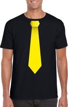 Zwart t-shirt met gele stropdas heren L