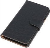Croco Bookstyle Wallet Case Hoesjes voor Huawei Honor 3C Zwart