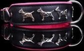 Dog's Companion - Leren halsband Bull Terriër - Lengte: 55cm (45-53cmx40 mm), Kleur: Zwart / Roze