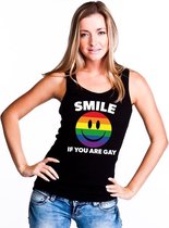 Smile if you are gay emoticon tanktop/ singlet shirt zwart dames - LGBT/ Gay pride shirts L