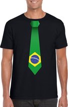 Zwart t-shirt met Brazilie vlag stropdas heren 2XL