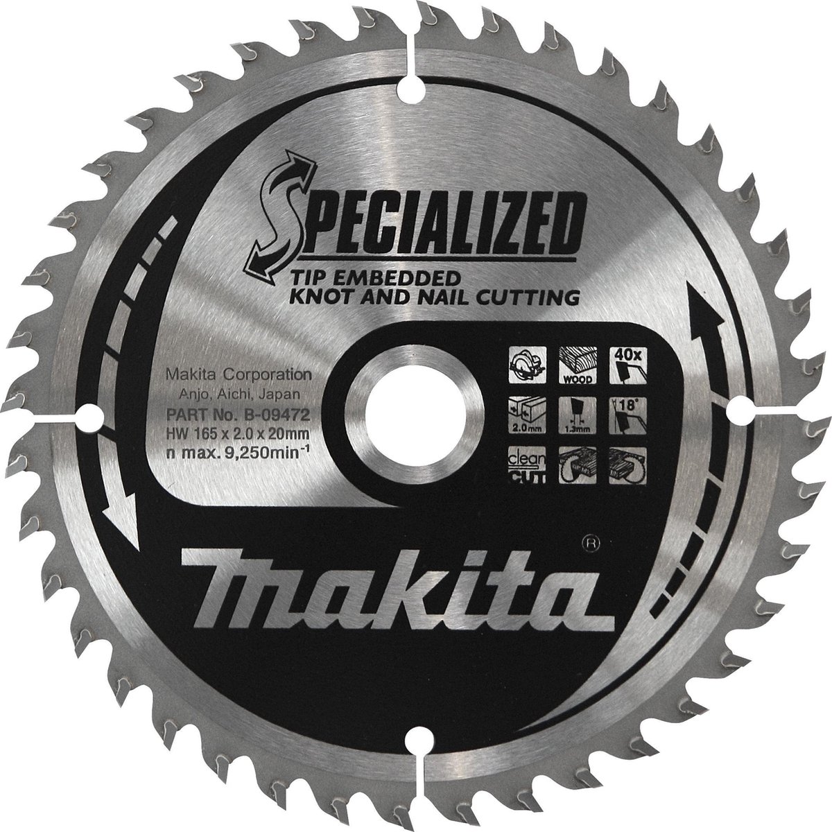 Makita B-42391 Afkortzaagblad Hout (noest/spijker) | Embedded Tip | 260 x 30 mm | 64-tands
