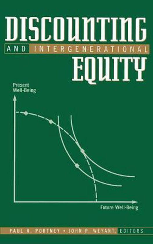 Boekcover 'Discounting and Intergenerational Equity' met grafiek van Presente en Toekomstige Welvaart.
