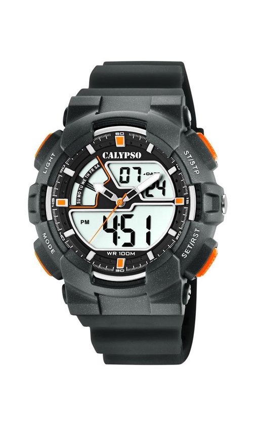 CALYPSO Herenhorloge K5854/4 Street Style - Rubberen Behuizing Grijs Zwart Met Riem