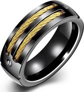 Stalen ring zwart met Goudkleurige Kabel-19mm