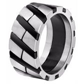 Edelstaal heren ring Diagonal Stripe Zilverkleurig Black-18mm