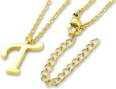 Amanto Ketting Letter T Gold - 316L Staal - Alfabet - 17x11mm - 50cm