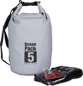 Relaxdays Ocean Pack 5 liter - waterdichte tas - droogtas - outdoor plunjezak - zeilen - donkergrijs