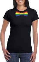 Zwart t-shirt met regenboog vlag strikje dames S