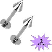 Fako Bijoux® - Labret Piercing - Spike - 3mm - Zilverkleurig - 2 Stuks