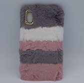zacht pluizig – Konijnenbont Gemengde Kleuren – roze/grijs – case voor IPhone XS max