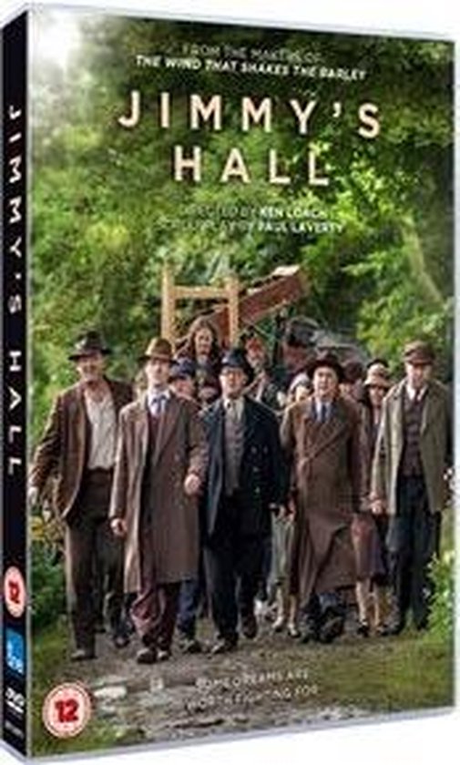 DVD-hoes van Jimmy's Hall, met een groep mensen in kledij uit de jaren '30 die door een bosrijke omgeving lopen.