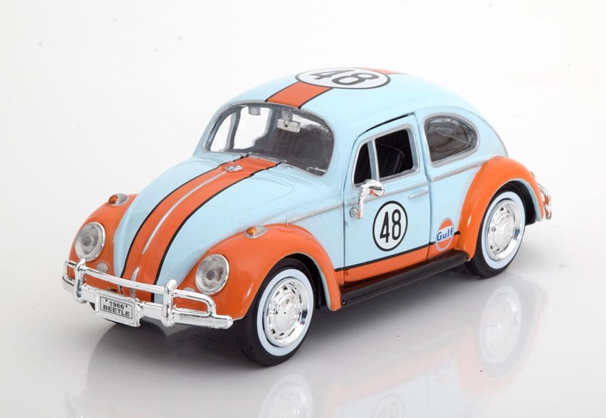 Volkswagen Beetle 1966 Blauw/Oranje 1:24 Motormax - Modelauto - Schaalmodel - Miniatuurauto - Miniatuurauto - Miniatuur autos