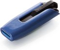 Blauwe Verbatim Store'n'Go V3 MAX USB-stick met zwarte draaibare clip.