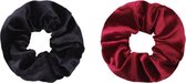 Jumalu scrunchie velvet haarwokkel haarelastiekjes - zwart en bordeaux - 2 stuks