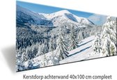 Kerstdorp achtergrond - 40x100 cm - display achterwand - winterlandschap bos en bergen