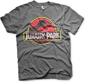 Jurassic Park Heren Tshirt -M- Distressed Logo Grijs