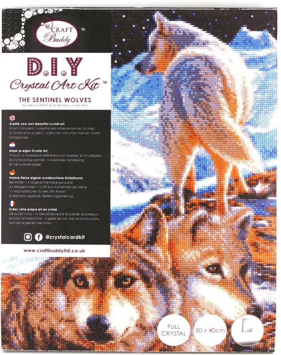 Crystal art wolven met frame 40 x 50 cm bol