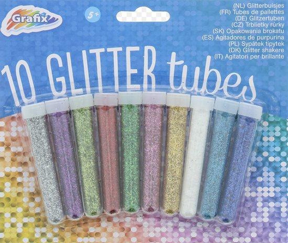 Afbeelding van product Grafix  Knutsel Hobby Glitters 10 kleuren - Strooi Glitters Poeder