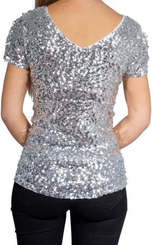 Zilveren glitter pailletten disco shirt dames | bol.com