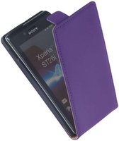 Leder Flip case case Telefoonhoesje - Sony Xperia J Lila/Paars