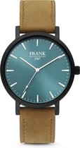 Frank 1967 7FW-0005 - Metalen horloge met lederen band - bruin en blauw -Doorsnee  42 mm